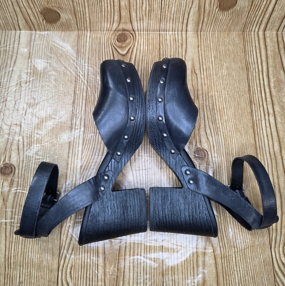 KORKS by Kork Ease Black Leather‎ / Suede Chunky Block Heel Platform Size 9 - Picture 6 of 11